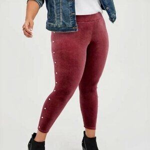 Torrid Women's Size Large 0 Velvet Leggings Faux Pearl Red